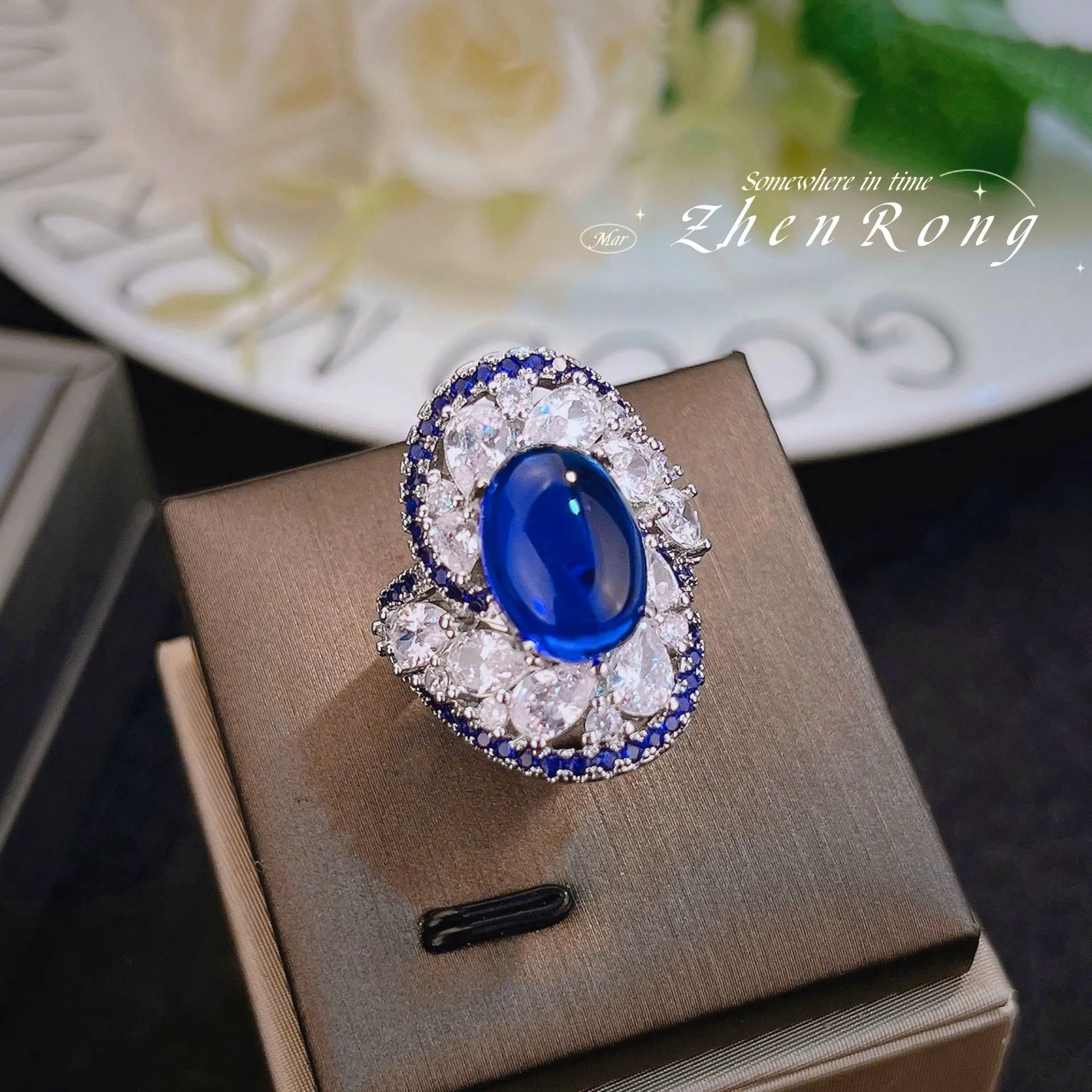 Luxury Vortex Design Sri Lanka Blue Spinel Rings For Women Wedding Engagement Ring Jewelry Valentine\'s Day Birthday Gifts