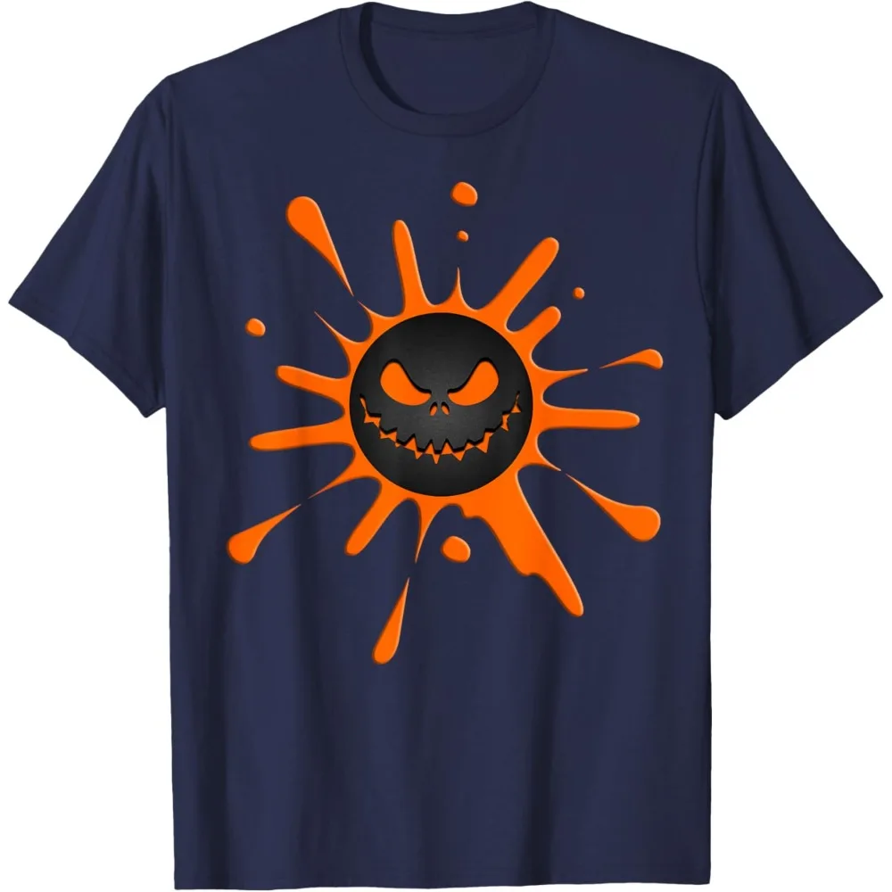 Scary Halloween Pumpkin Face Orange Splat T-Shirt High Quality Cotton Comfortable Personality Tops Women Men Unisex Tops