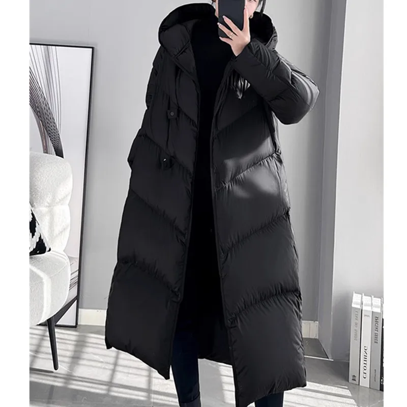 Black Hooded Down Jacket 2025 Winter New Women's Thick White duck down Coat Female Warm Long Snow Parka Casual Puffer Overcoat 