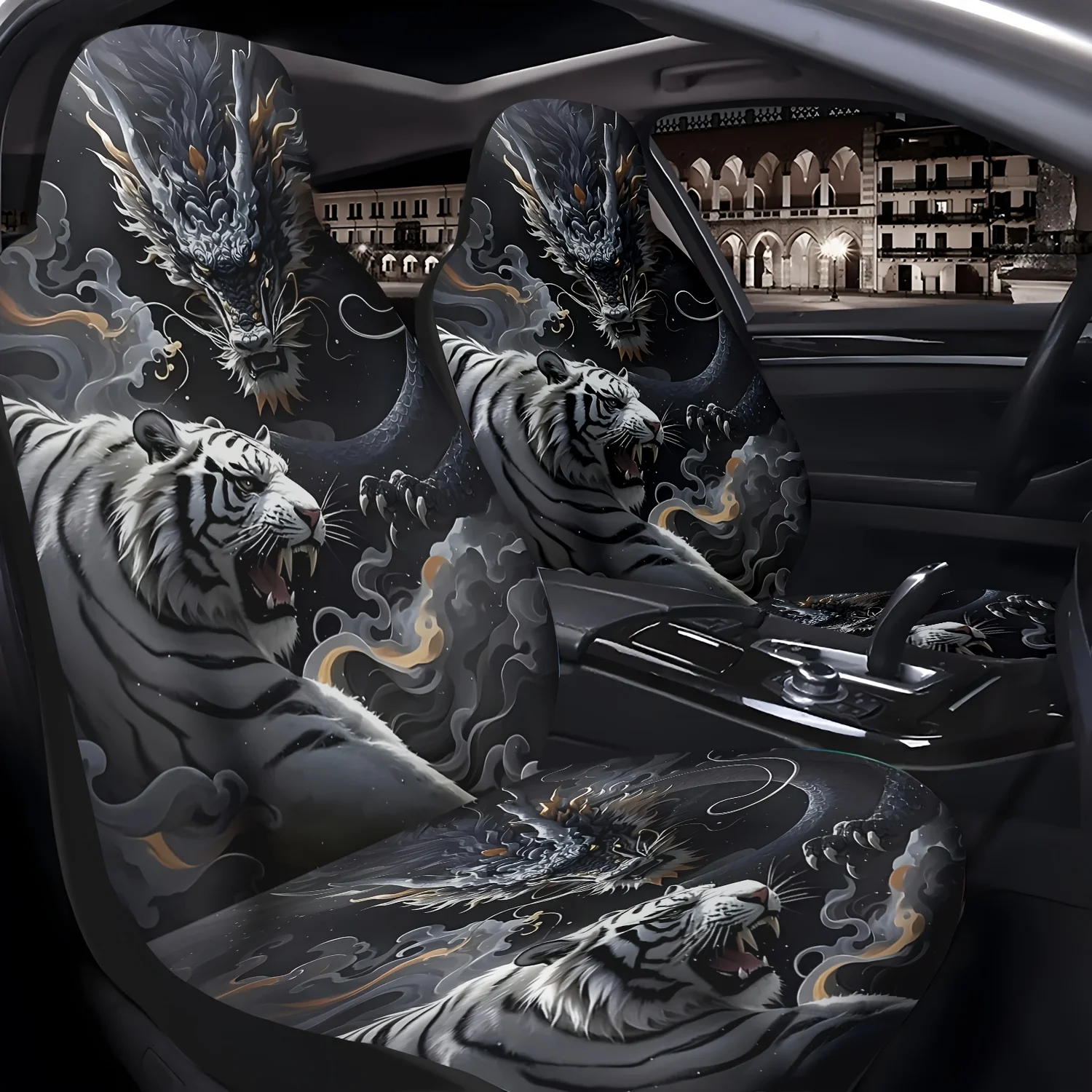 

A Set Of Two Powerful Dragon And Patterned Car Covers, Suitable For Front S, Easy To Install And Clean, Breathable And Comfortab