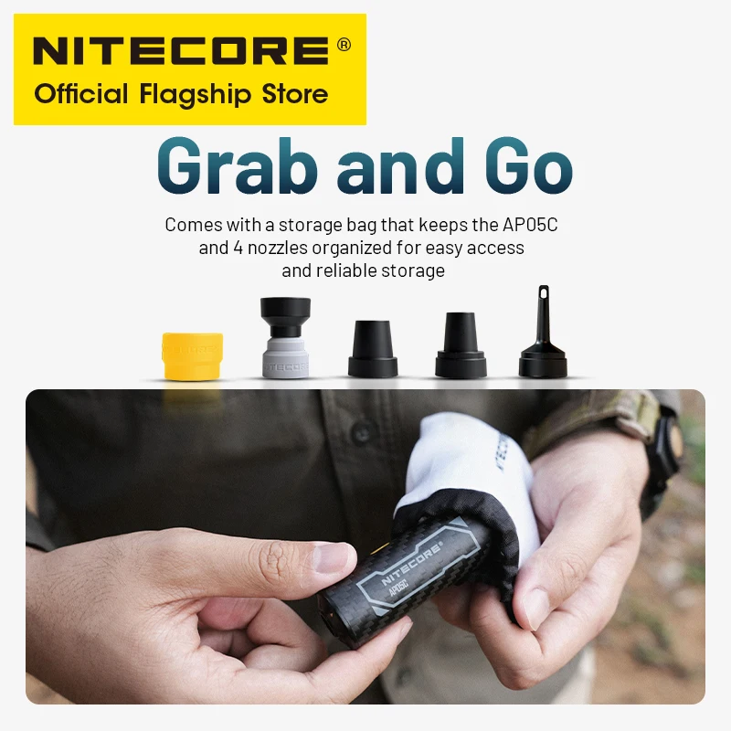 NITECORE AP05C Carbon Fiber Air Pump 23g 2.7 kPa Inflation Deflation for Air Bed Pillows Swimming Ring Camping Flame Booster image 6