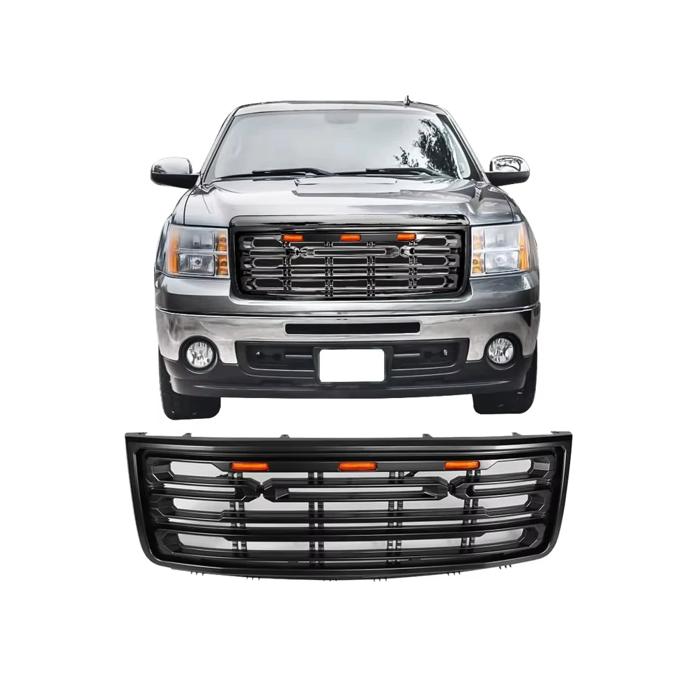 

2007-2013 For GMC Sierra 1500 Auto Exterior Upper Racing Grills Black ABS Front Hood Bumper With Light New Condition