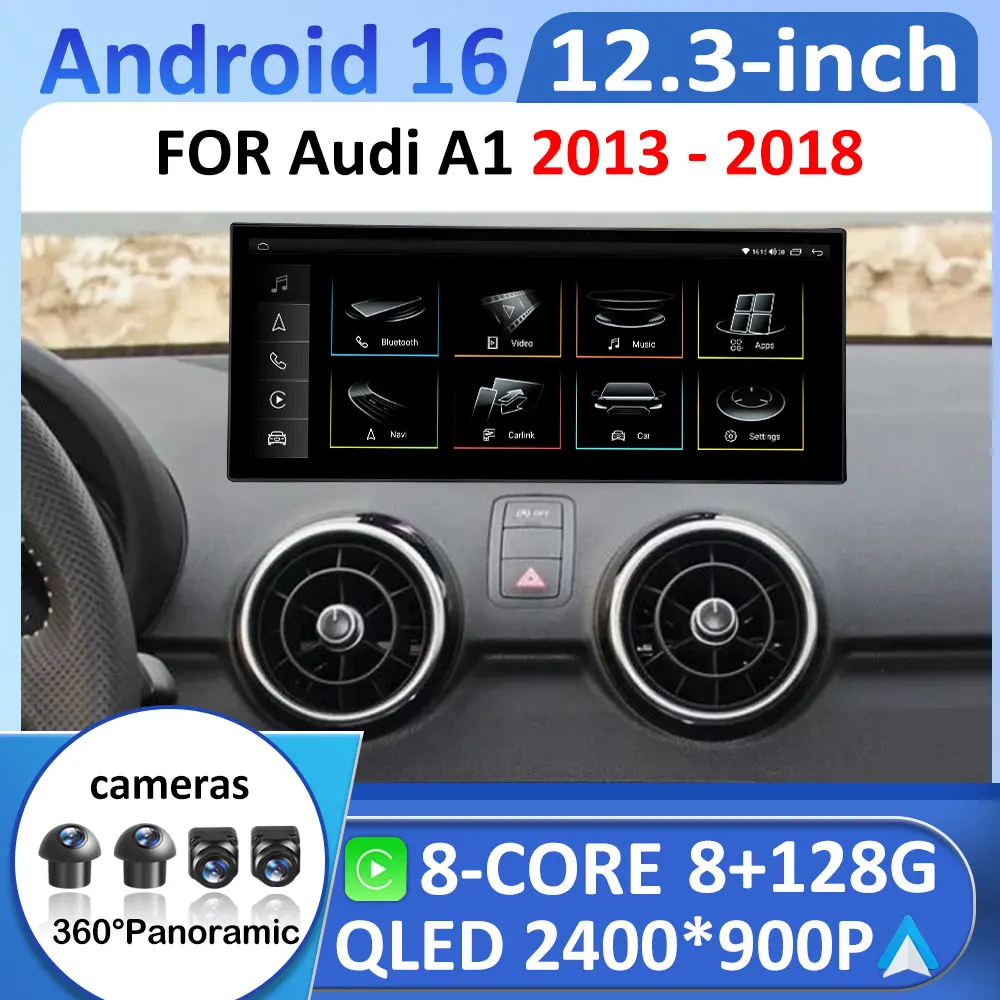 for Audi A1 2013 2014 2015 2016 2017 2018 GPS Navigation Wireless Carplay Cooling Fan Intelligent System QLED Touch Screen WIFI