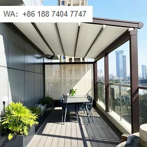 Aluminium Retractable Pergola Rainproof Pergola Retractable Roof CE Pergola Side Walls Glass Retractable for Garden Terrace Deck
