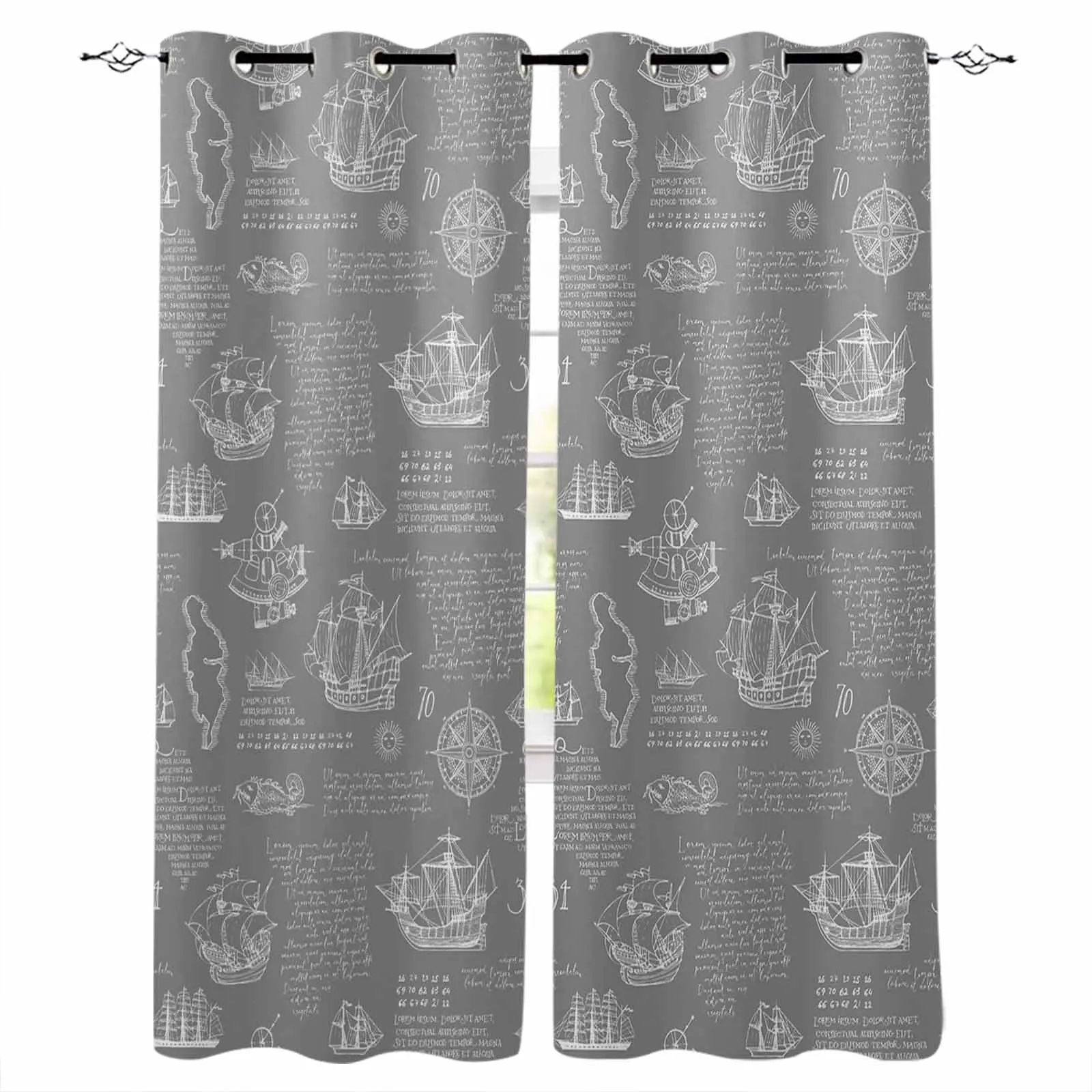 

Nautical Boat Hand-Painted Retro Curtains for Living Room Bedroom Decorative Window Treatment Drapes Kitchen Curtains