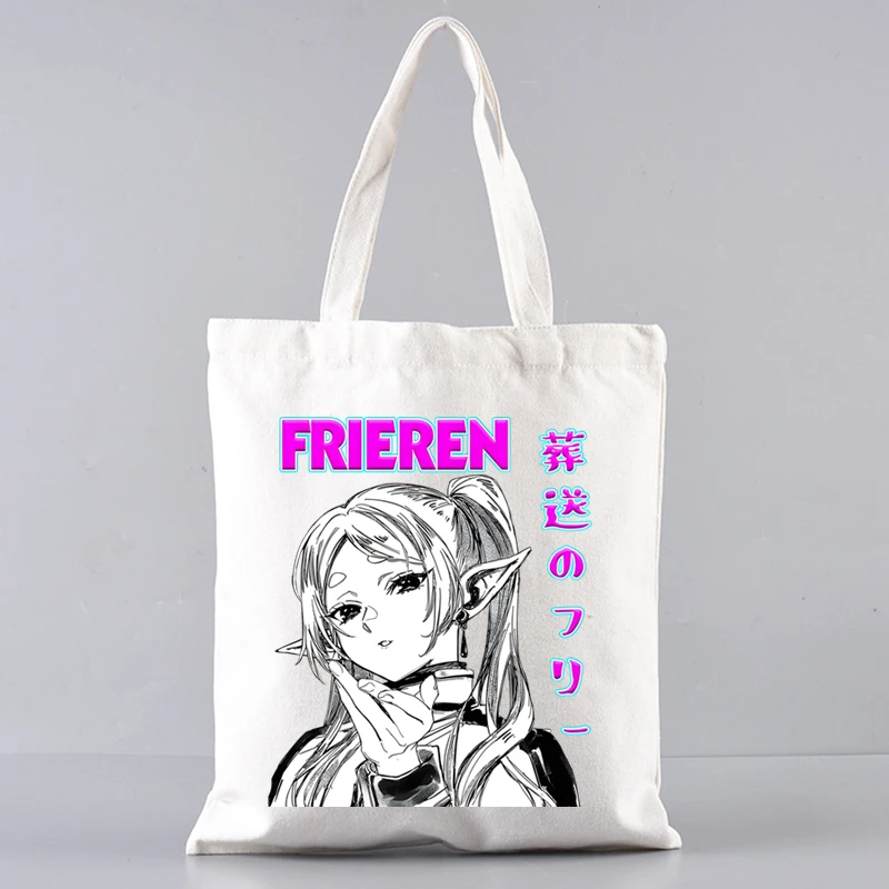 Frieren Large Shopper Bag Canvas Tote Shoulder Bags Shopping Cloth Handbags Eco Friendly