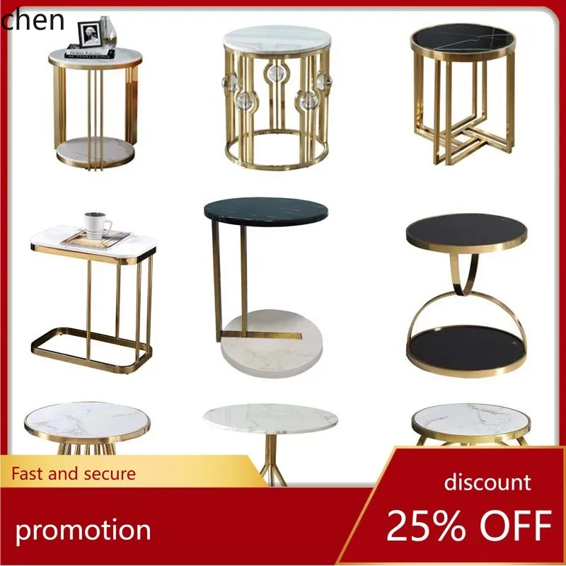 HT Rock Board Side Table Sofa  Stainless Steel Small Round  Corner Table Minimalist Side Corner Cabinet Bedroom Bedside Table