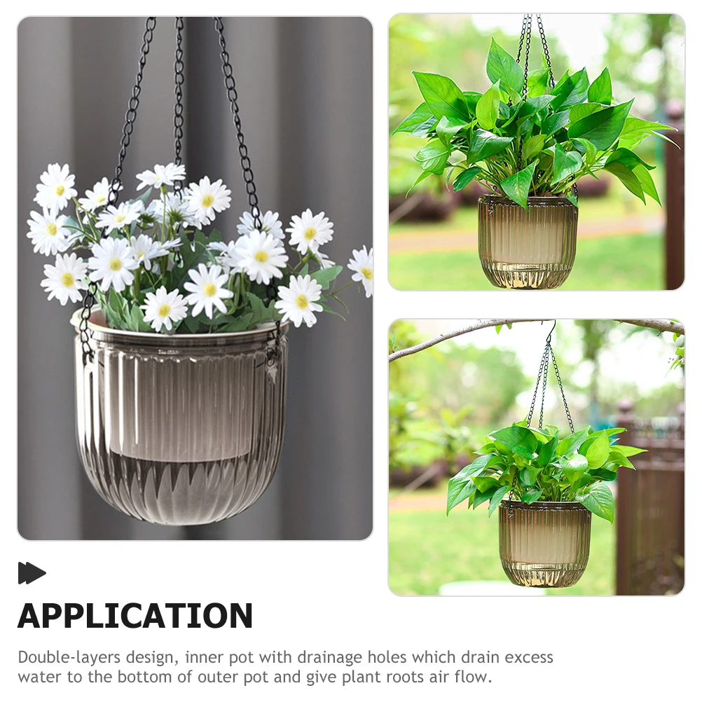 

3Pcs Resin Hanging Flower Pots Self Watering Balcony Outdoor Indoor Hanging Planters Automatic Watering Planter with Drainage