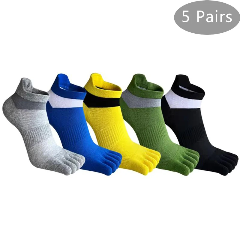 5 Pairs Sport Ankle Socks Toe Man Cotton Massage Feet Damping Striped Bike Outdoor Travel Fitness Invisible Toe Socks 4 Seasons