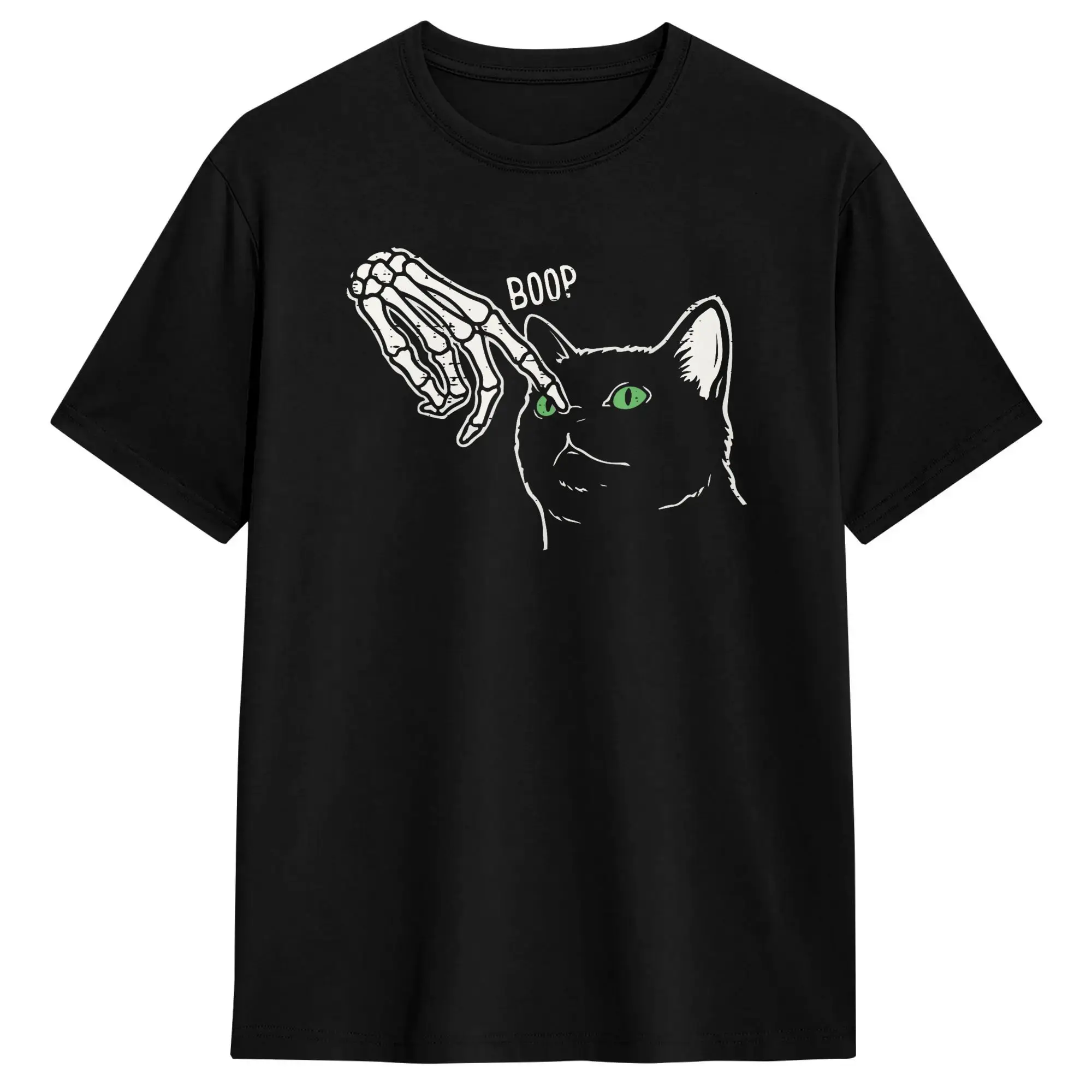 Halloween Skeleton Hand Cat Nose Boop Costume T-Shirts for Men  Vintage 100% Cotton Tee Shirt Crew Neck Short Sleeve T Shirt