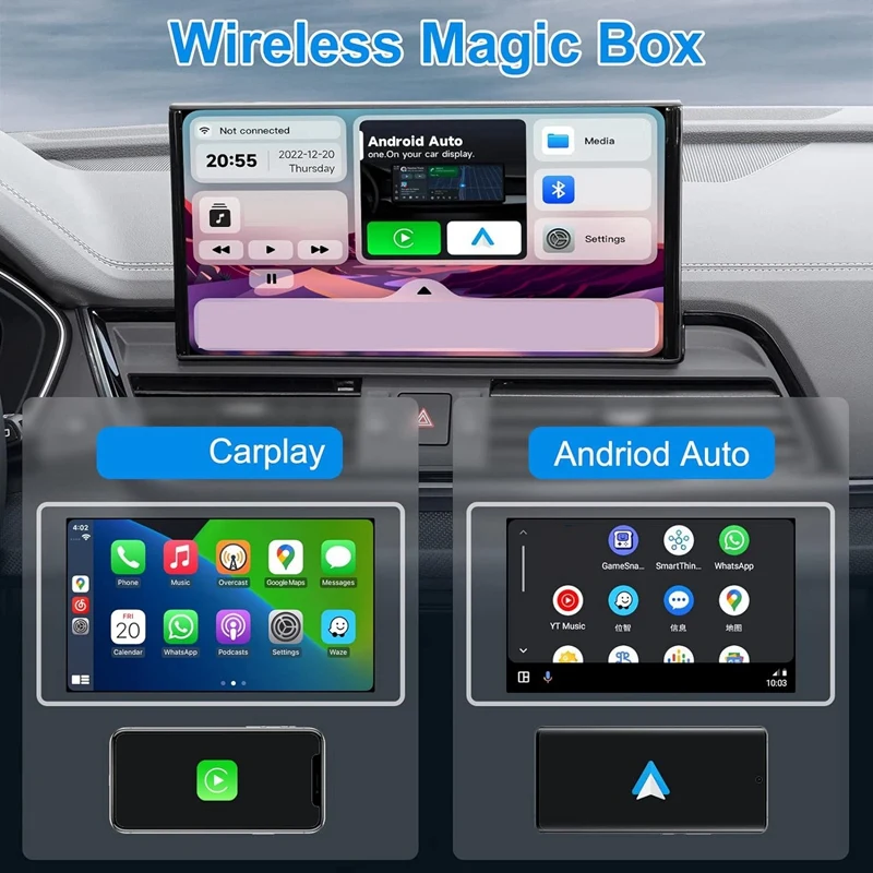 3 In 1 Wireless Carplay Adapter,Wireless For Android Auto With Netflix/Youtube Wireless Car Dongle For Carplay Cars Durable