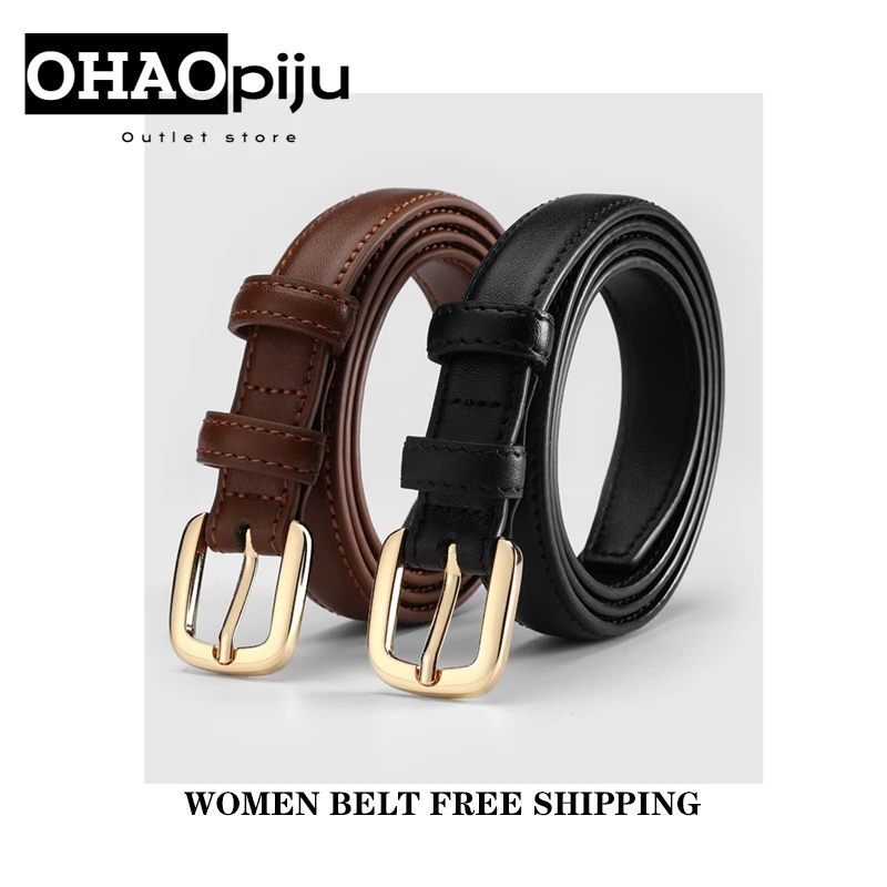 Cinturón de cuero ajustado para mujer, hebilla de Metal de lujo, traje de talla pequeña Simple, pantalones vaqueros informales de negocios,