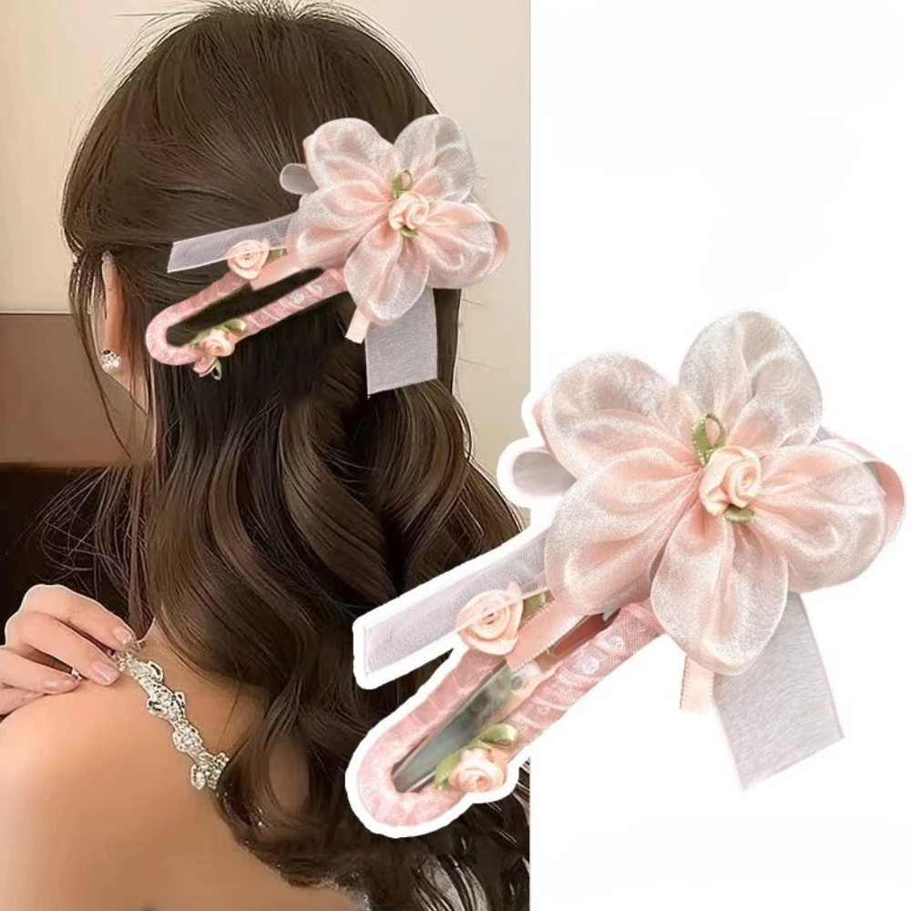 

New Fabric Flower Hair Clips for Women Girls Sweet Floral Mesh Ponytail Clip Hair Pins Headwear Korean Hair Accessories
