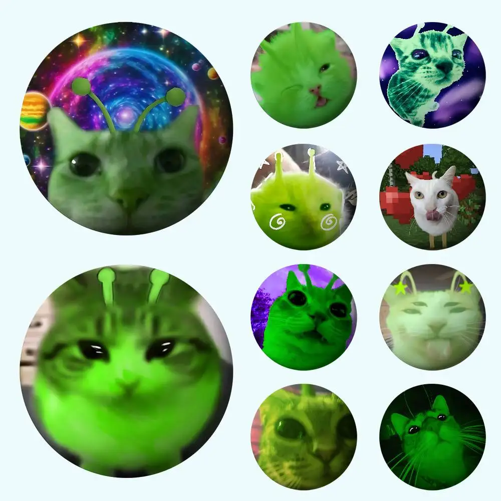 Niedliche grüne Alien-Katze-Abzeichen, Metall-Brosche für Tasche, Kleidung, Hut, Dekor, Schmuck, Accessoires, Geschenke