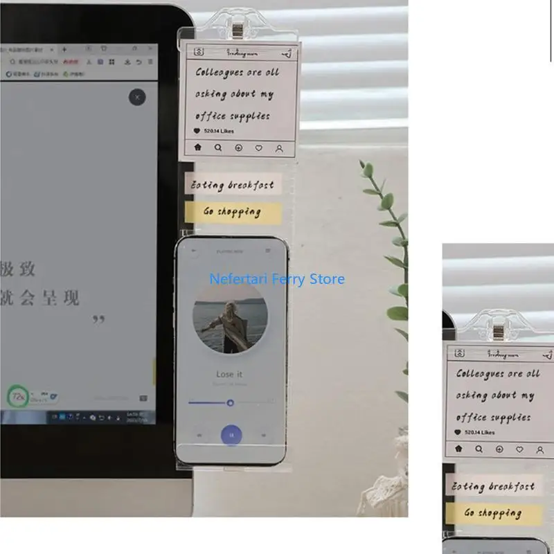 

A9BD Computer Monitor Memo Board Clear Computer Side Panel Memo with Phone Holder