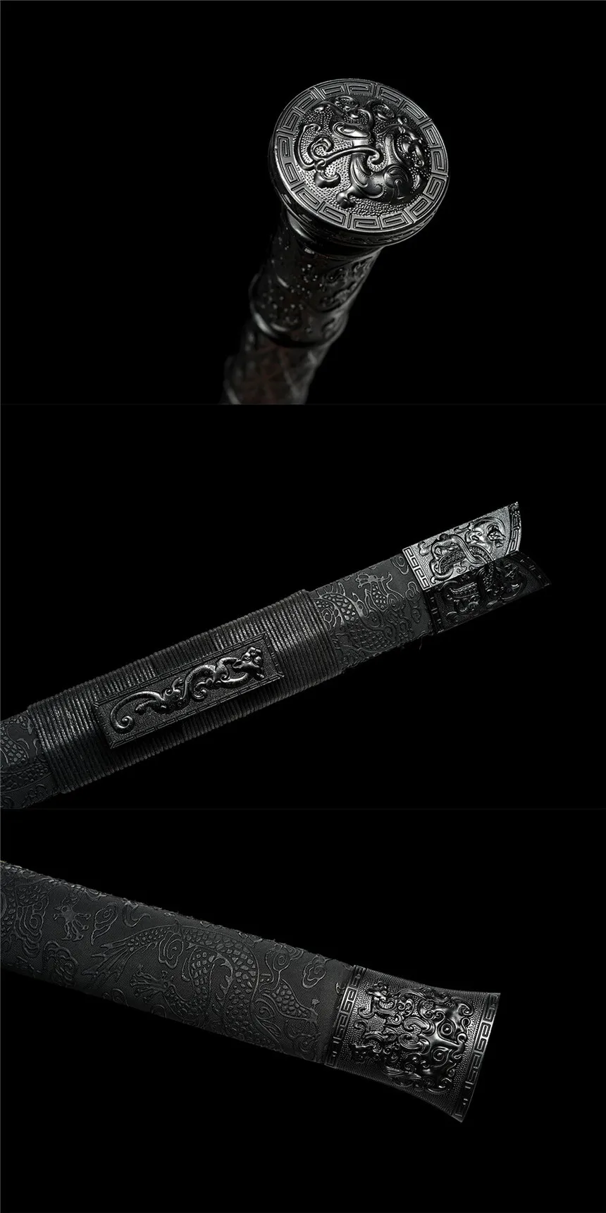 

105cm Ice Soul Baked blue Han Sword Medieval katana Battle Preparation full tang Silver Black Devil Edge Cutting Ninja Kung Fu M