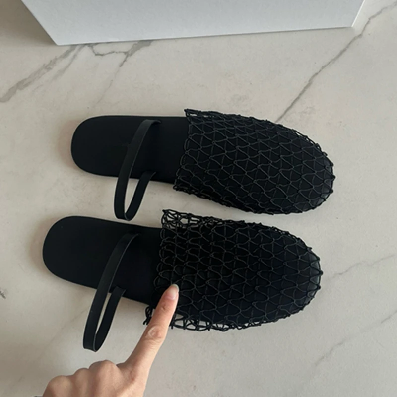 

Maxdutti Summer Shoes Minimalist Women's Hollowed Out Mesh Sandals Fisherman's Shoes French Elegant Mules Slippers Women