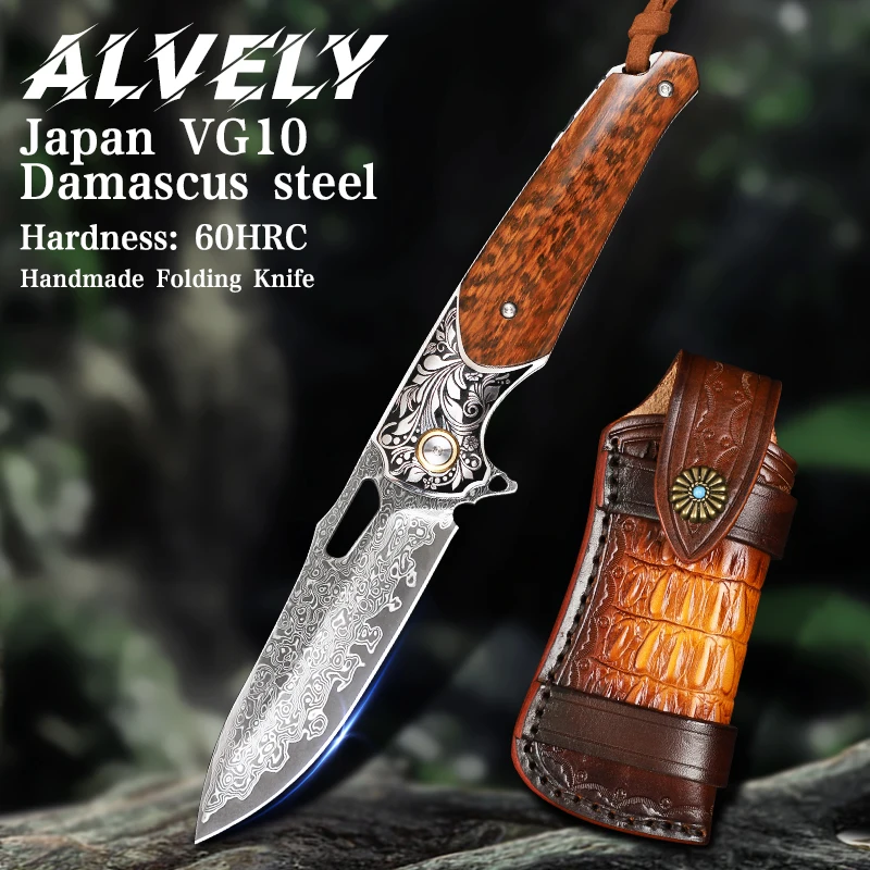 

High-quality Damascus steel folding pocket knife, men's pocket knife, outdoor camping survival knife, hunting and adventure EDC