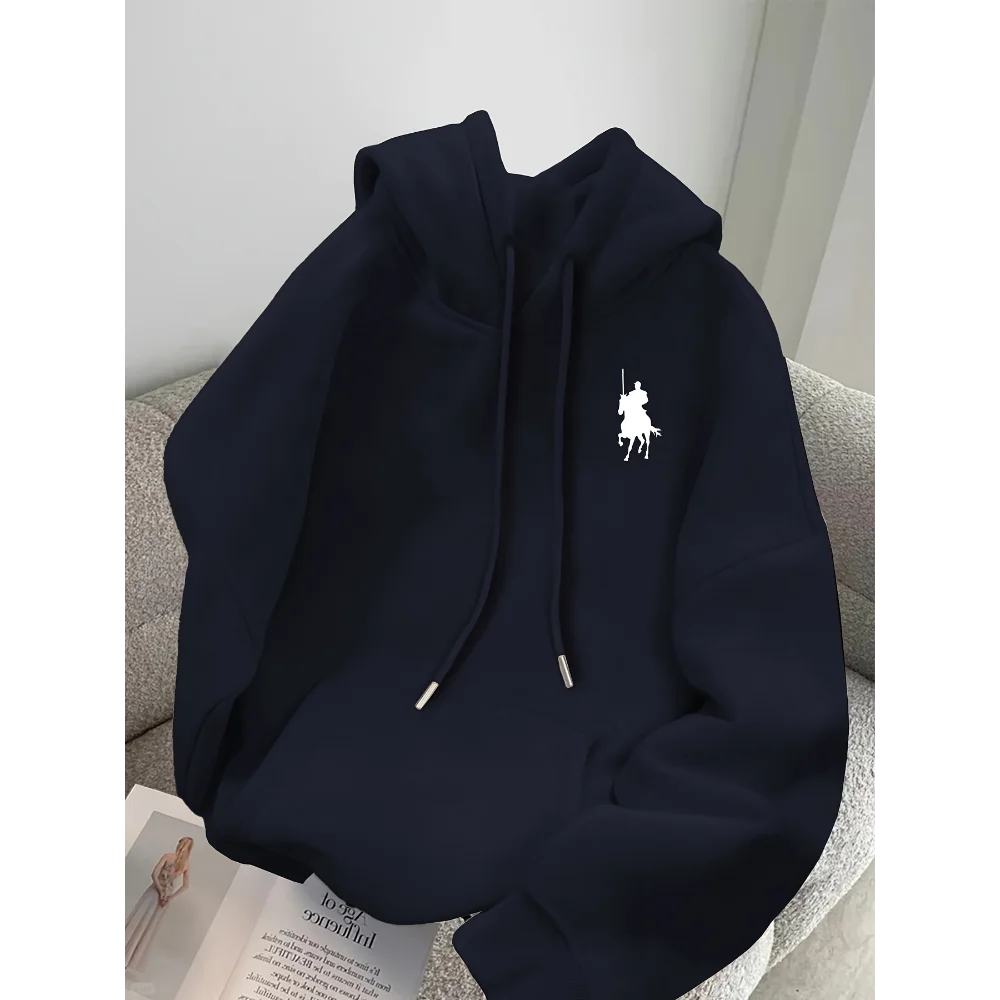 سويت شيرت بقلنسوة للرجال وملابس الشارع مع طباعة نمط الفارس، ملابس رياضية بيضاء هاراجوكو، سترات بغطاء للرأس للرجال #2