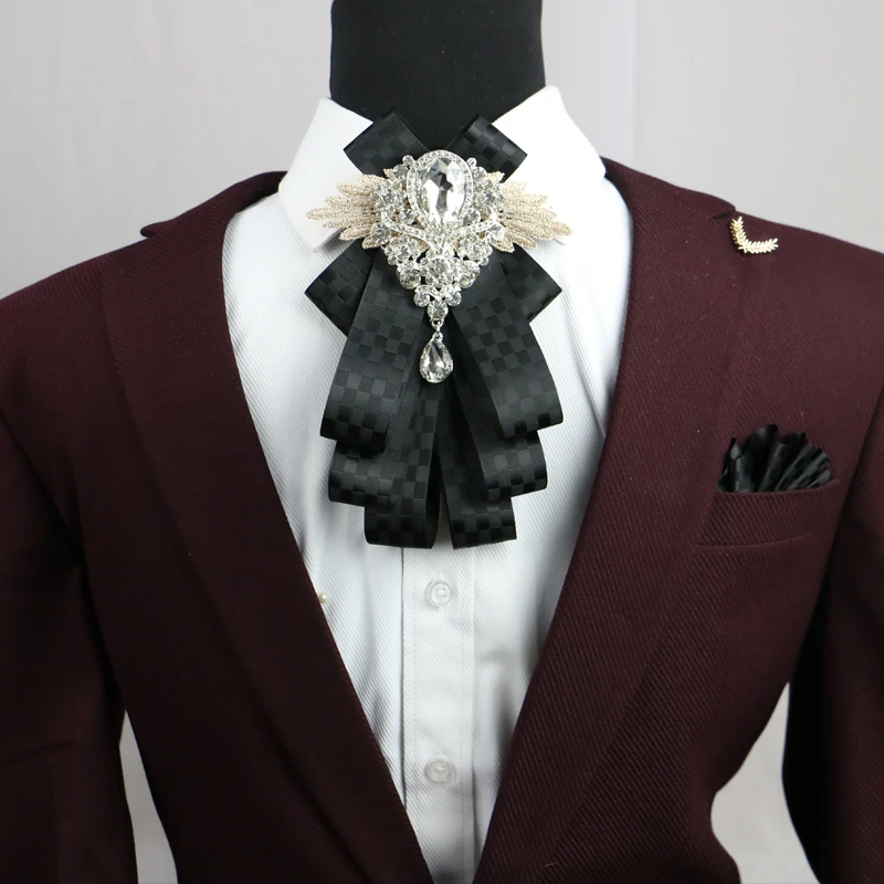 British Rhinestone Bow Tie Multi-layered Ribbon Men's Women's Gift Business Banquet Suit Accessories Korean Wedding Shirt Bowtie