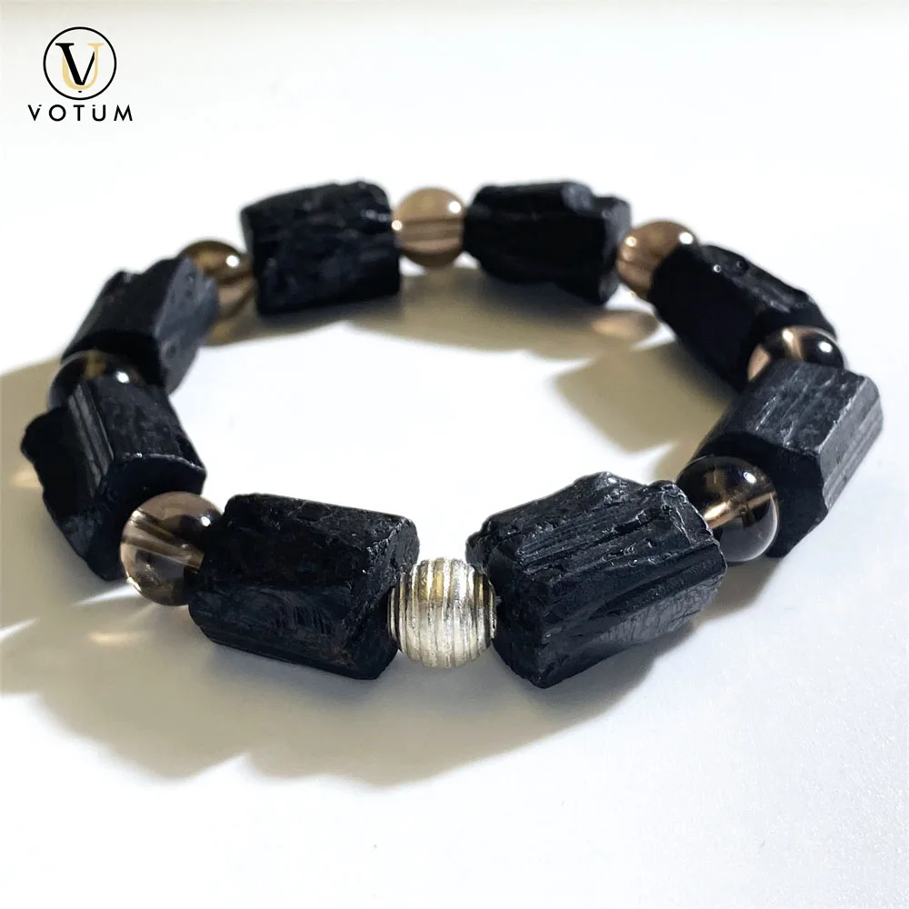 Votum Natural Raw Black Tourmaline Smoky Quartz Bracelet for Men Dad Protection Luck Crystal Healing Bracelets Yoga Gift Jewelry