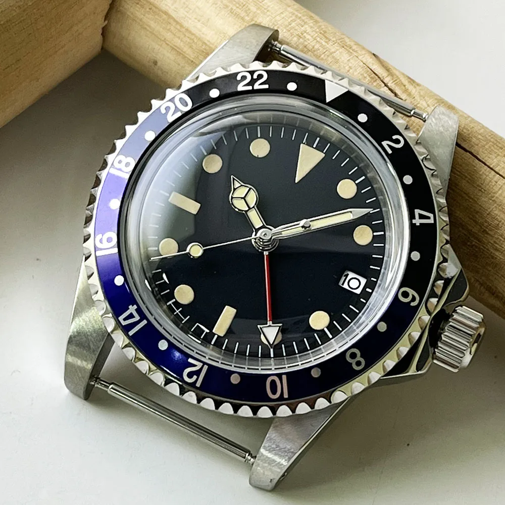 NH34A Movement Vintage Watch GMT Red Needle Waterproof Men\'s Watch Automatic Self-winding Dome Glass 39mm without chain