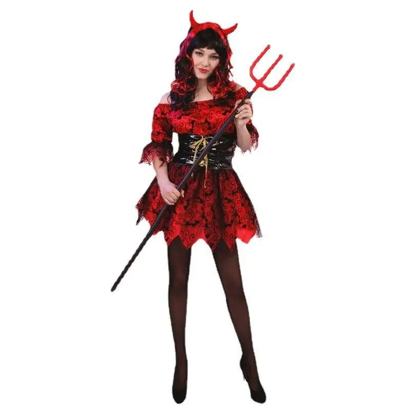 Adult Red Fem Devil Costume loween Cosplay  Queen Ghost Stage Performance Outfit Women's Faion Par Dr