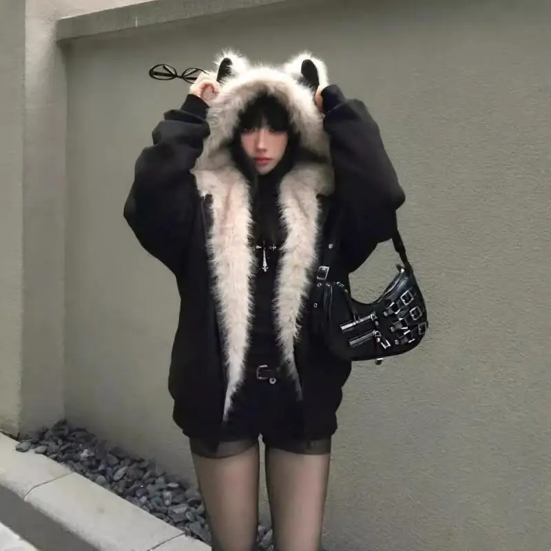 

fluffy cotton-padded jacket Women's winter new model thicken American style coat keep warm fashion casual fashionable thicken