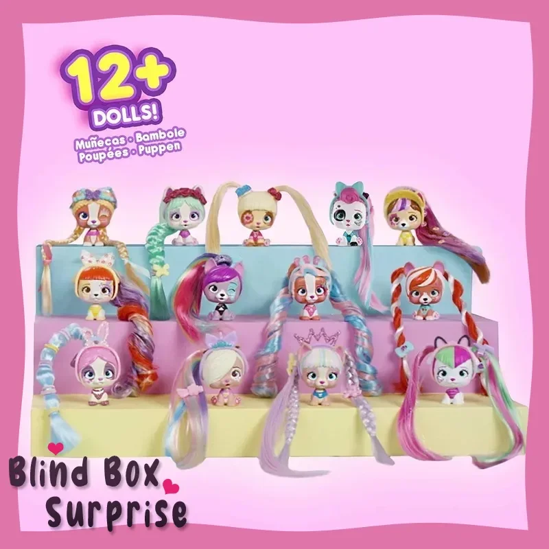 Me encanta los mascotas Vip, muñeca de peluquería, perro, caniche, sorpresa, bonita caja ciega, botella de Mousse, pelo trenzado, juguete para niñas y niños