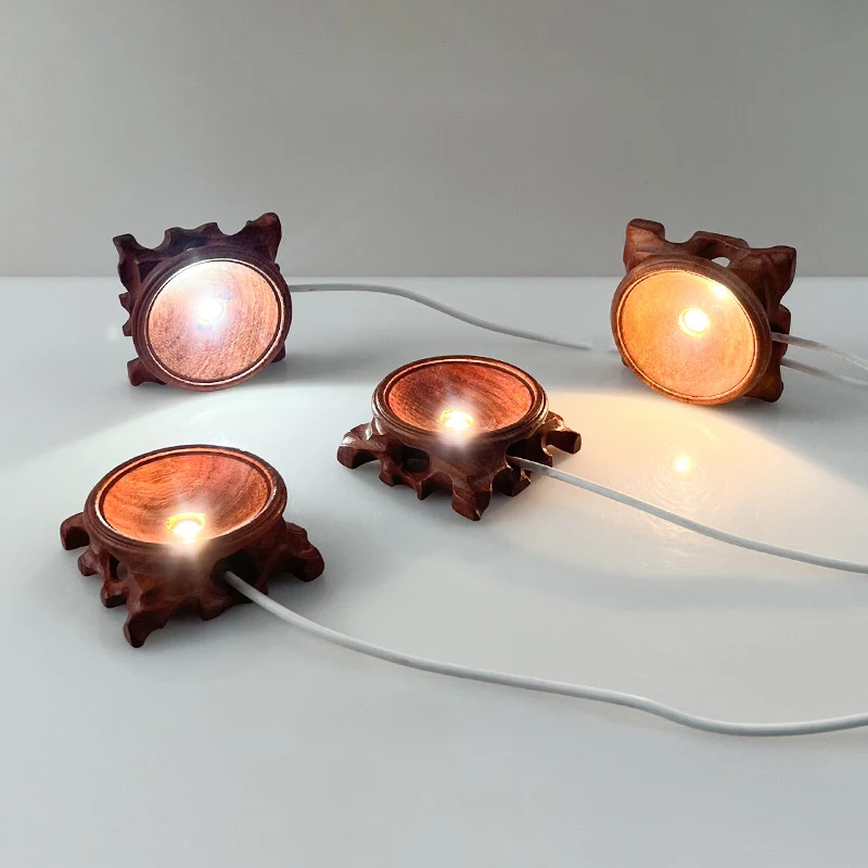 حامل مصباح خشبي على شكل فرع حمضي مع قاعدة LED مضيئة، رائع لفن الكرة الكريستالية والزجاجية