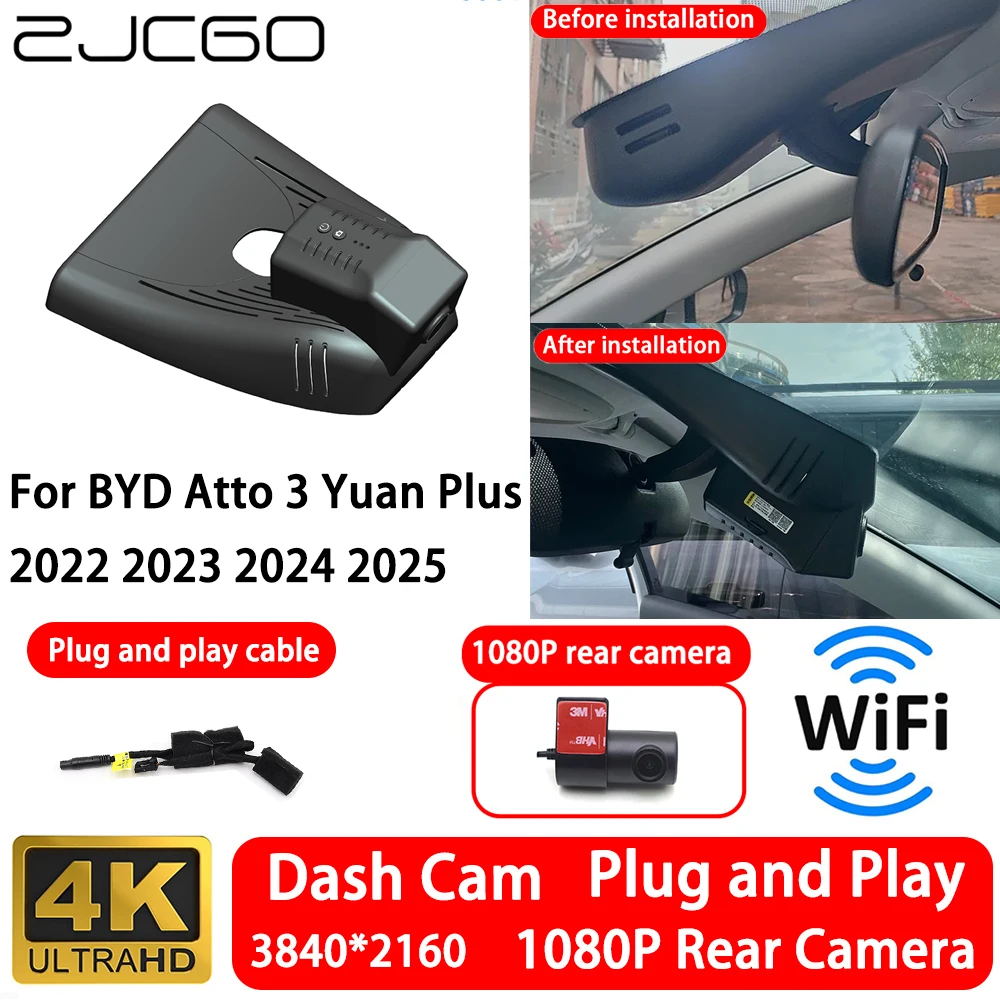 for BYD Atto 3 Yuan Plus 2022 2023 2024 2025 4K 2160P Front Rear Camera Dash Cam Wifi Plug and Play Video Recorde Loop Recording