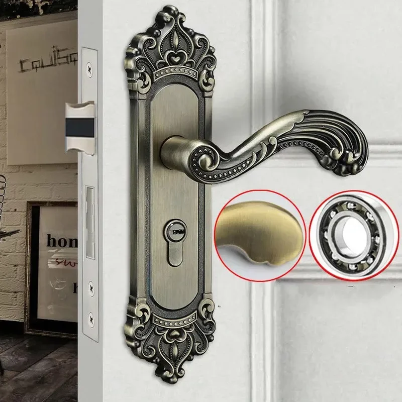 European-style green bronze interior door lock aluminum alloy solid wood handle room handles for  doors