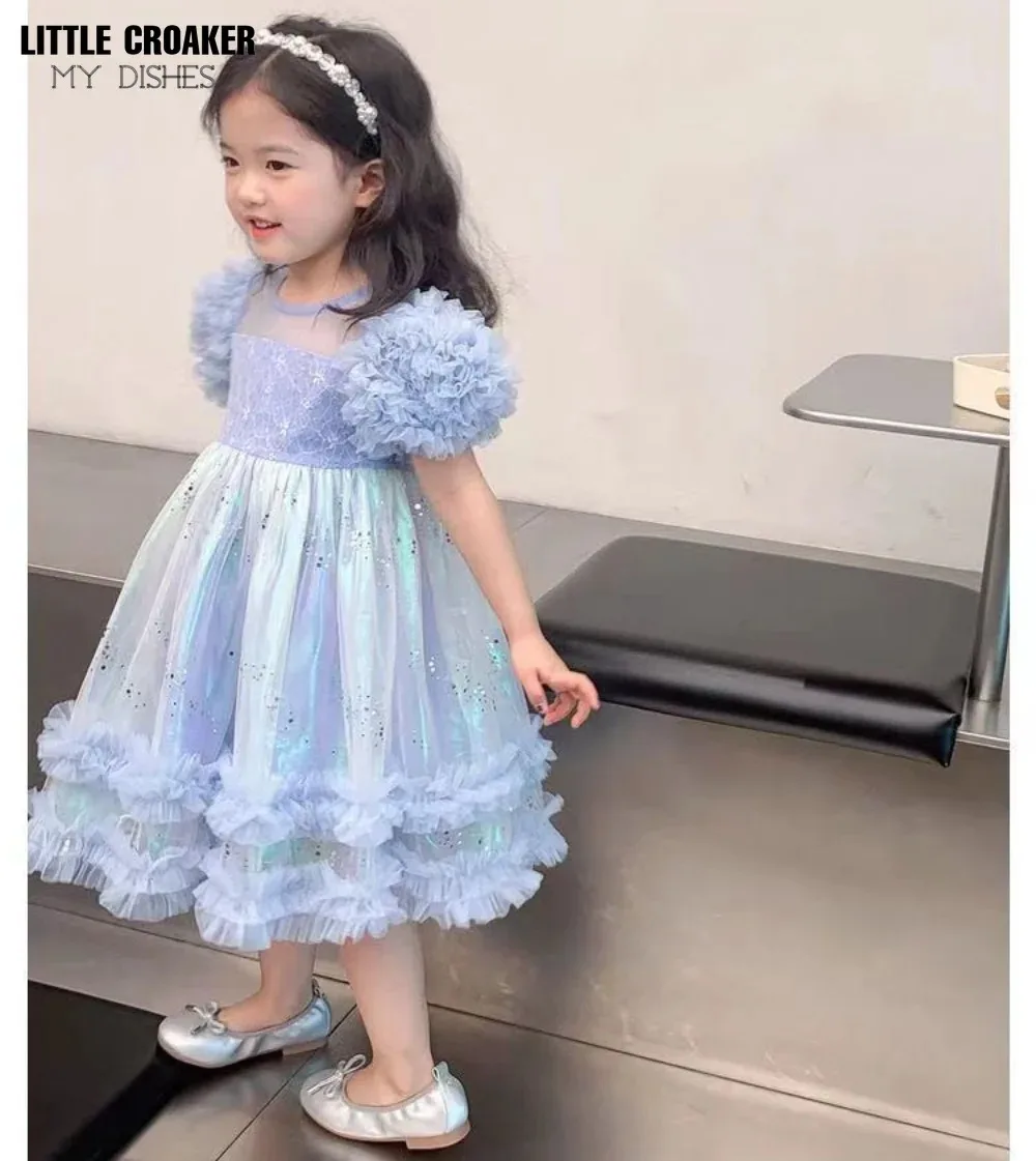 Pageant Formal Bridesmaid Dresses Girls Tulle Fluffy Wedding Princess Dress For Kids Elegant Children Birthday Party Prom Gown