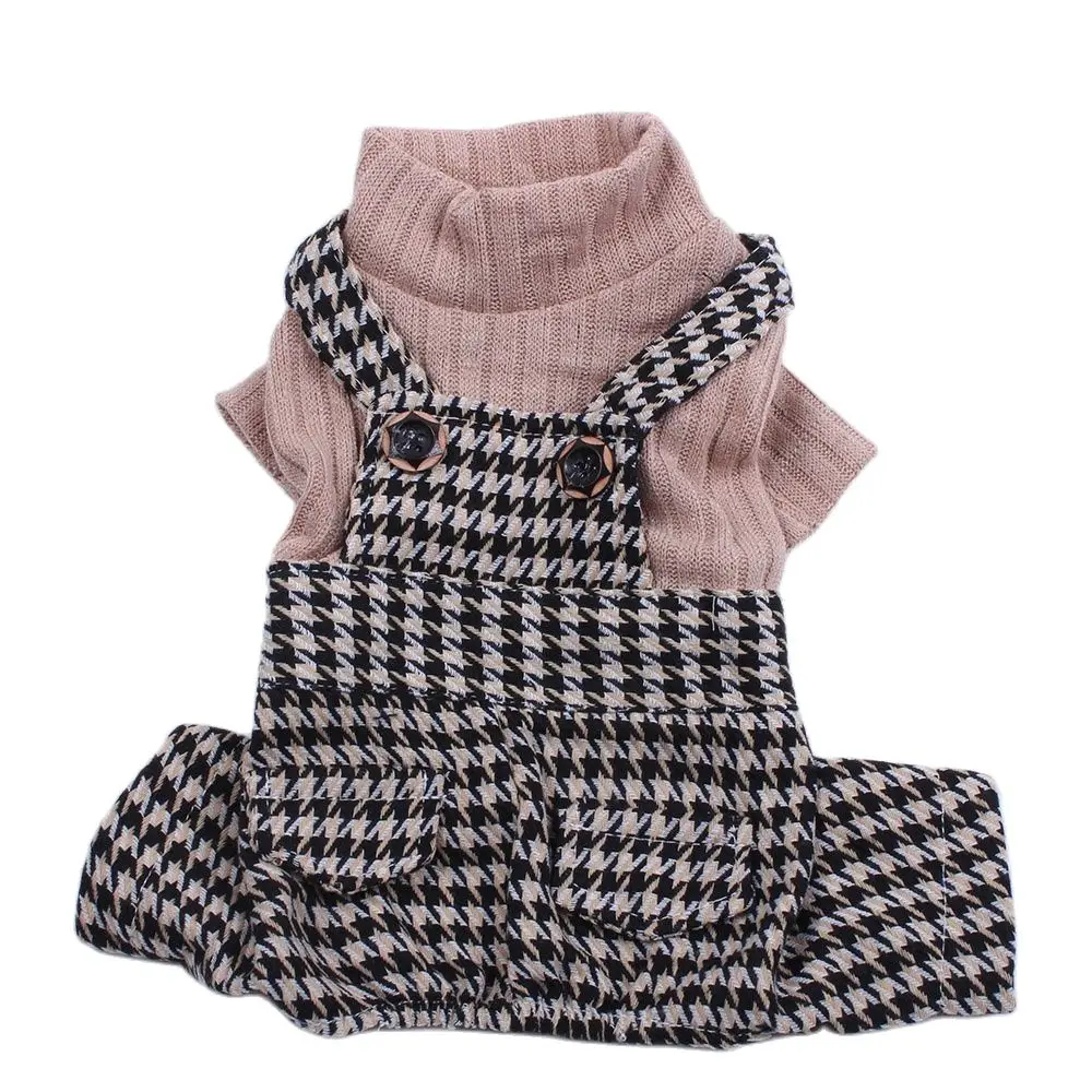 Boy/Girl Dog Cat Dress Sweater Strap Houndstooth Design Pet Hoodie Autumn/Winter Clothing Apparel For Dogs Cats