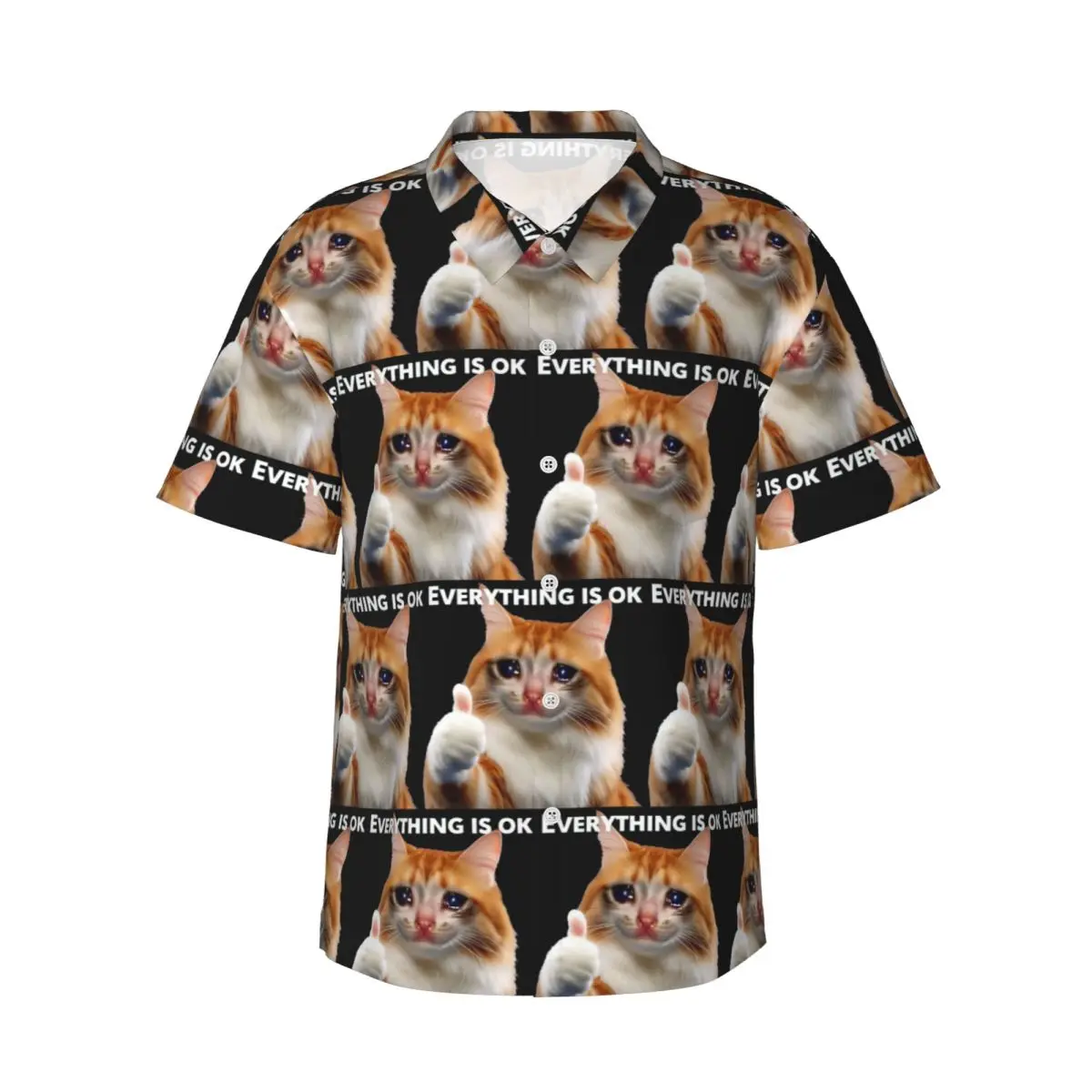 Everything's Ok Crying Cat Memes Herrenhemden, hawaiianisches Kurzarmhemd, modische Revers-Oberteile für den Sommerstrand