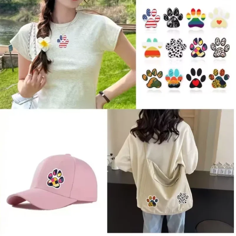 Pet Paw Embroidery Cloth Sticker Landscape Love Pattern Paw Patch Sticker Computer Embroidery Chapter Boy Decorative Bag Sticker