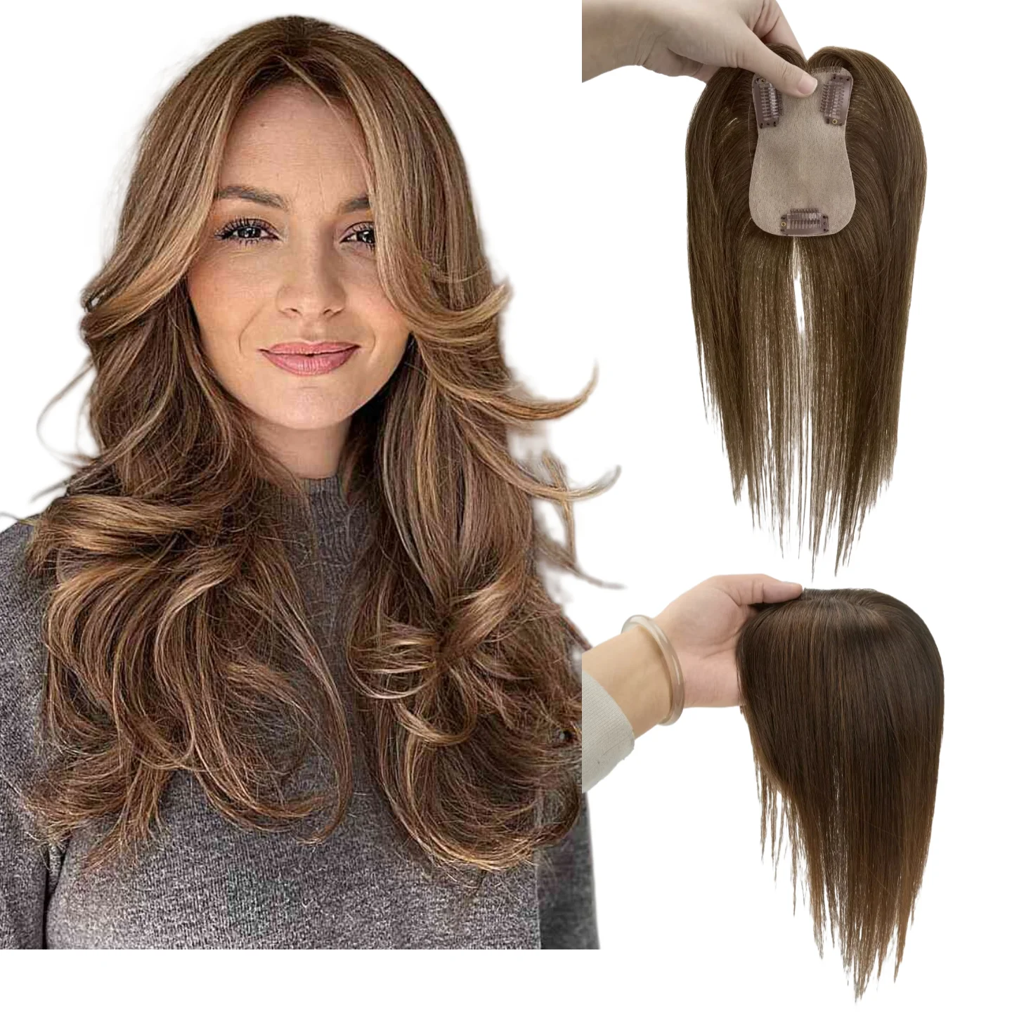 100-レミー人毛ヘアピース、シルクベース、女性用、インド人毛、7x11インチの大型ベースで最大限のカバー力