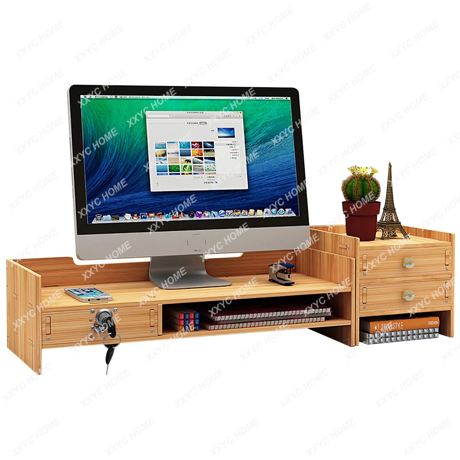 

Office Wood Desk Organizers With Lock File Storage Computer Desktop Tray