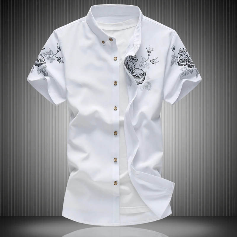 

Summer Men's Slim Fit ort Sve Printed irt plus Size Faionable Chinese Sle Youthful ulari Floral Pattern