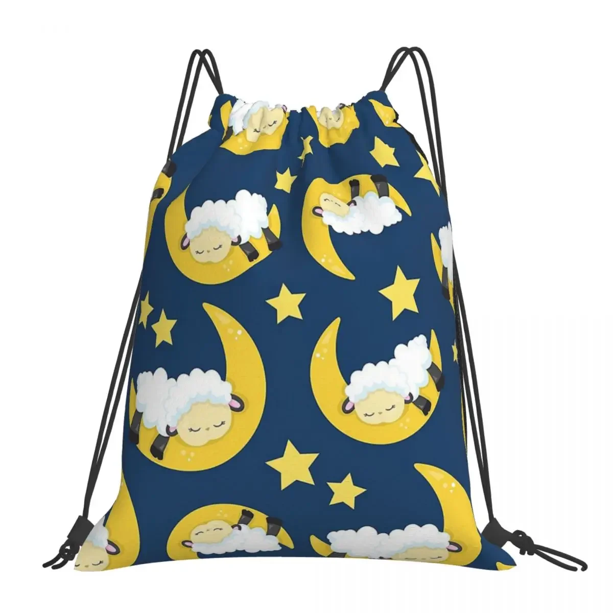 

Sheep Pattern, Sleeping Sheep, Moon, Stars Backpacks Drawstring Bags Drawstring Bundle Pocket Storage Bag BookBag