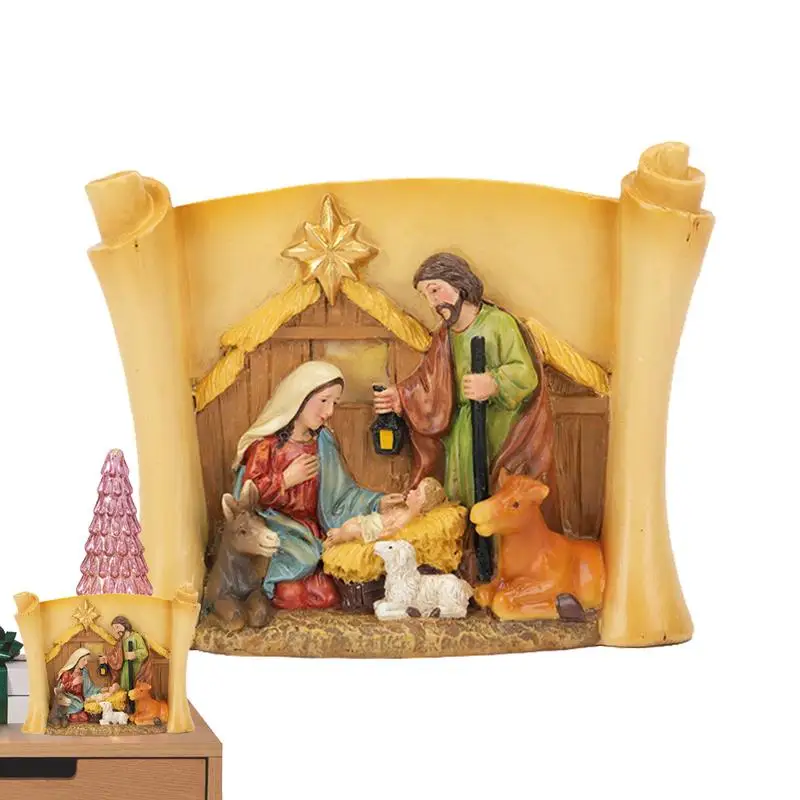 Nativity Sets Desktop Figure Christmas Crafts Decor Nativity Set Classic Stable Resin Nativity Figures For Nightstand Windowsill