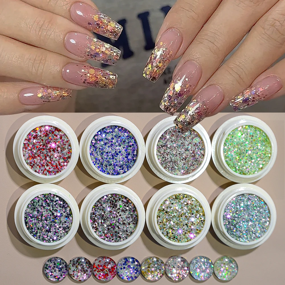 8 boîtes de paillettes hexagonales mixtes pour ongles, grosses flocons holographiques scintillants pour le visage, les yeux, le corps, maquillage, décoration Nail Art
