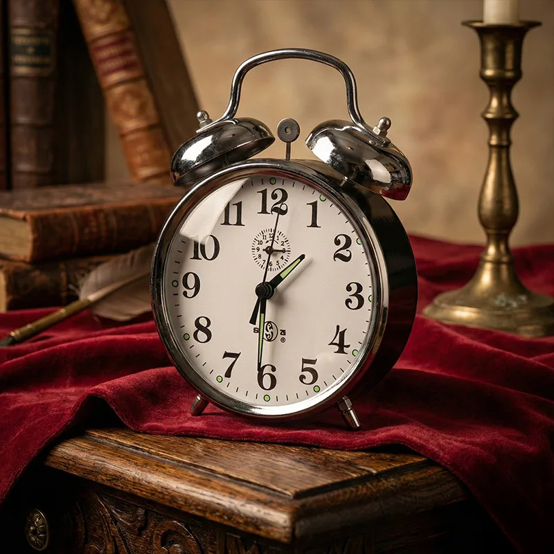 Vintage Mechanical Alarm Clock, Manual Wind Up Metal Table Clock with Snooze, Retro Home Decoration Gift