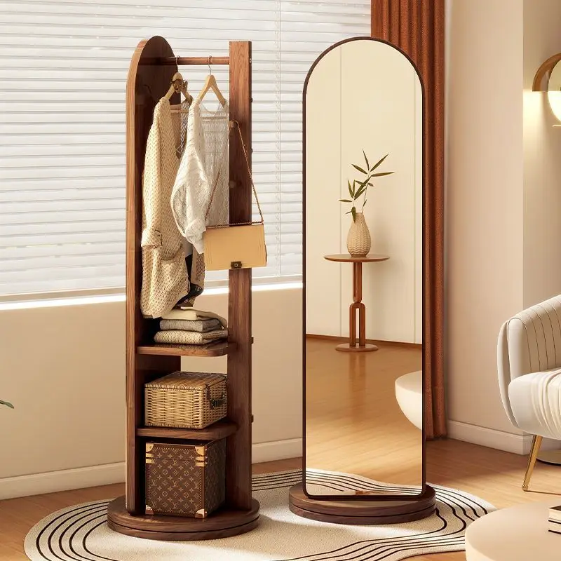 

Arched rotating full-body mirror Floor mirror Home bedroom fitting large mirror Mobile clothes hanger integrated full-length mir