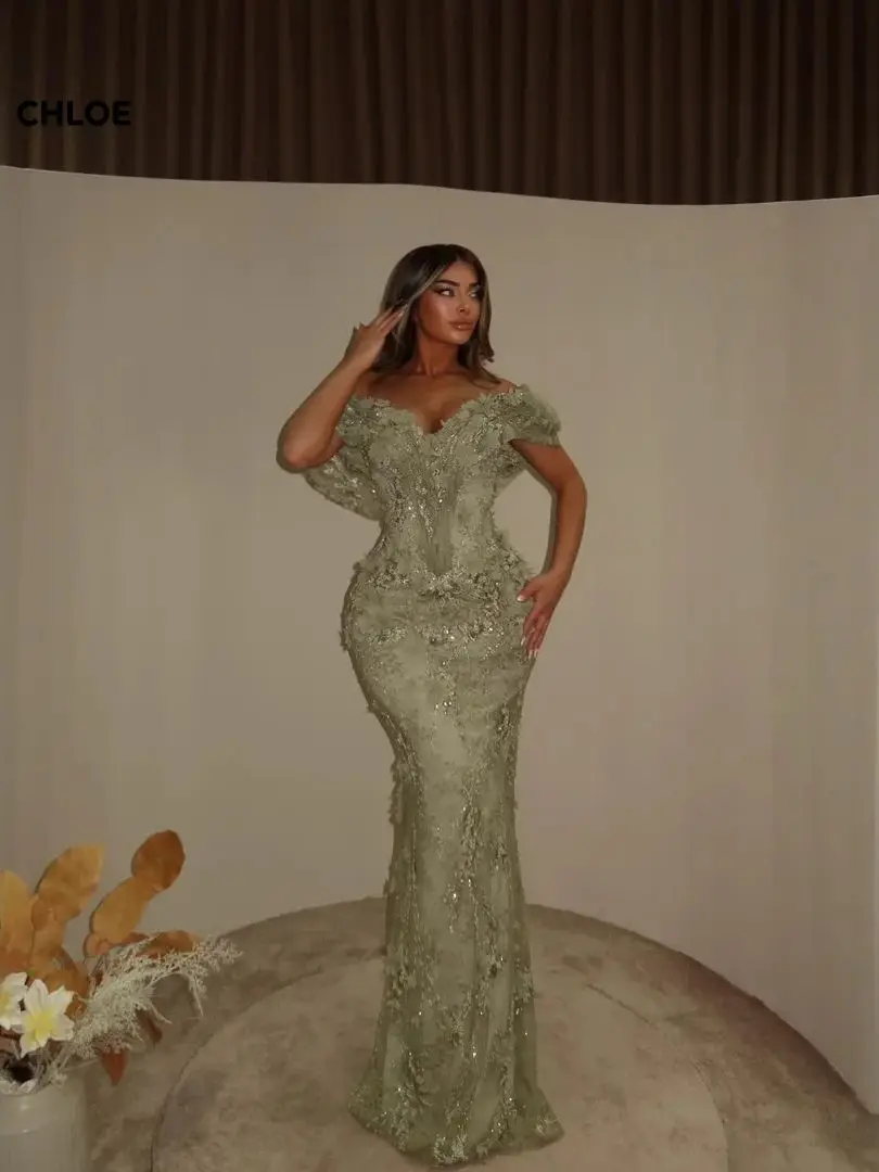 Elegante Abendkleider mit bestickter Spitze für Damen, luxuriöse Partykleider für besondere Anlässe, schulterfreies Meerjungfrauenkleid