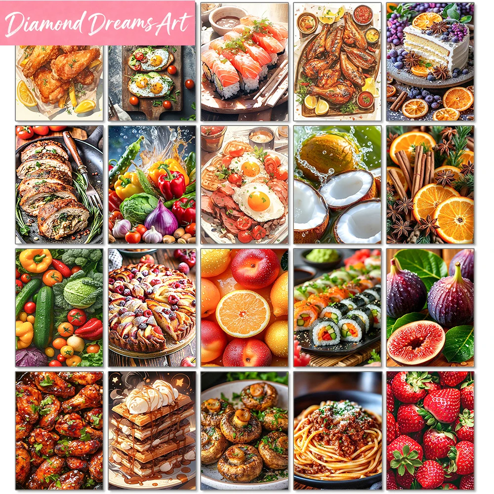 

Алмазная вышивка «Фрукты и еда»: Набор для создания картины из страз, мозаика, вышивка крестом, DIY, новый декор для кухни, ресторана, дома