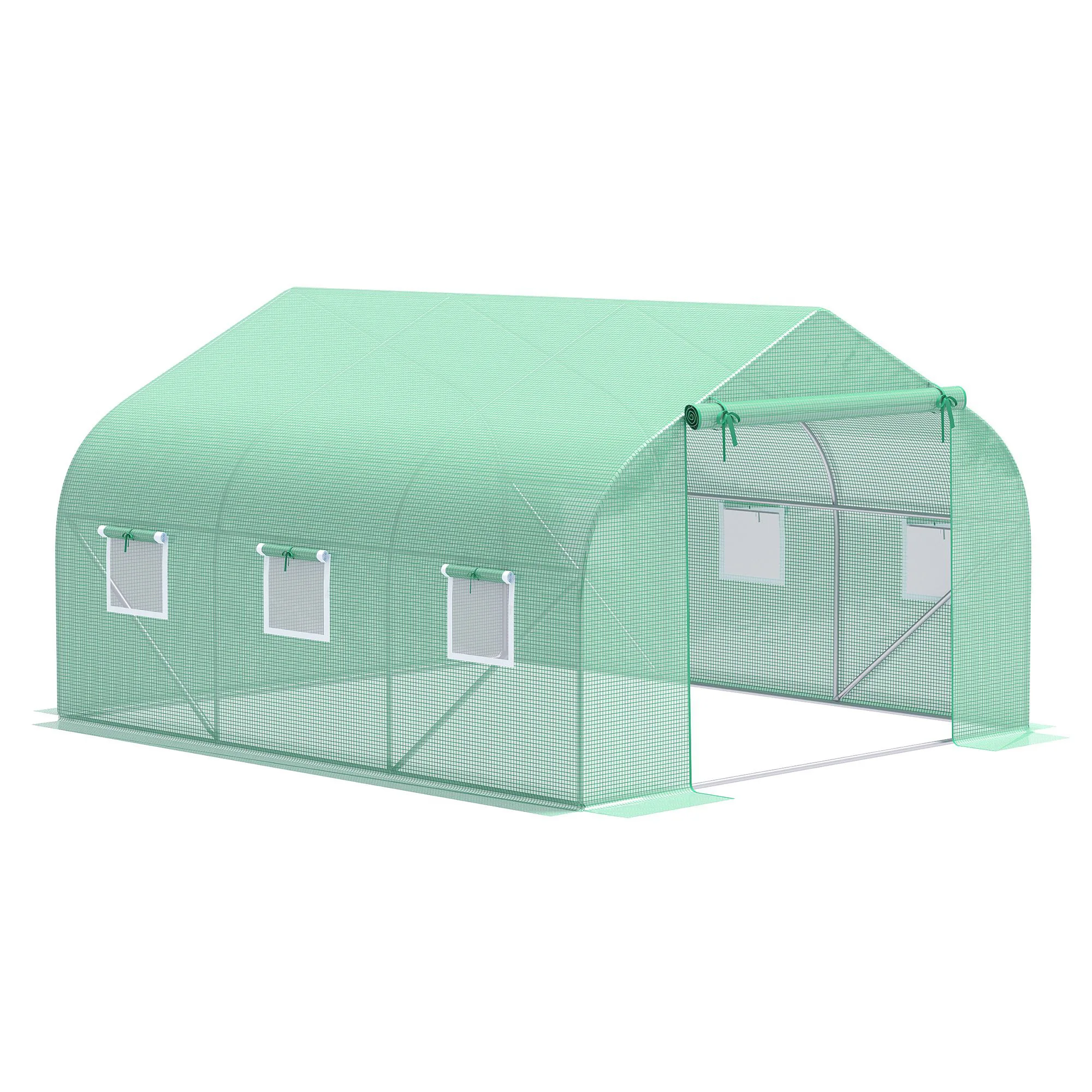 Large Walk-in Greenhouse with PE Cover, Heavy-Duty Outdoor Plant Grow House with Roll-Up Door & Multiple Windows, for Backyard Vegetables, Flowers & Plants