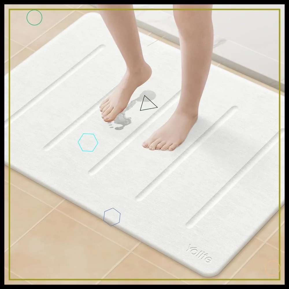

32"x20" Diatomaceous Earth Bath Mat, Super Absorbent Quick Drying Non-Slip Stone Shower Mat, Easy Clean White Grey