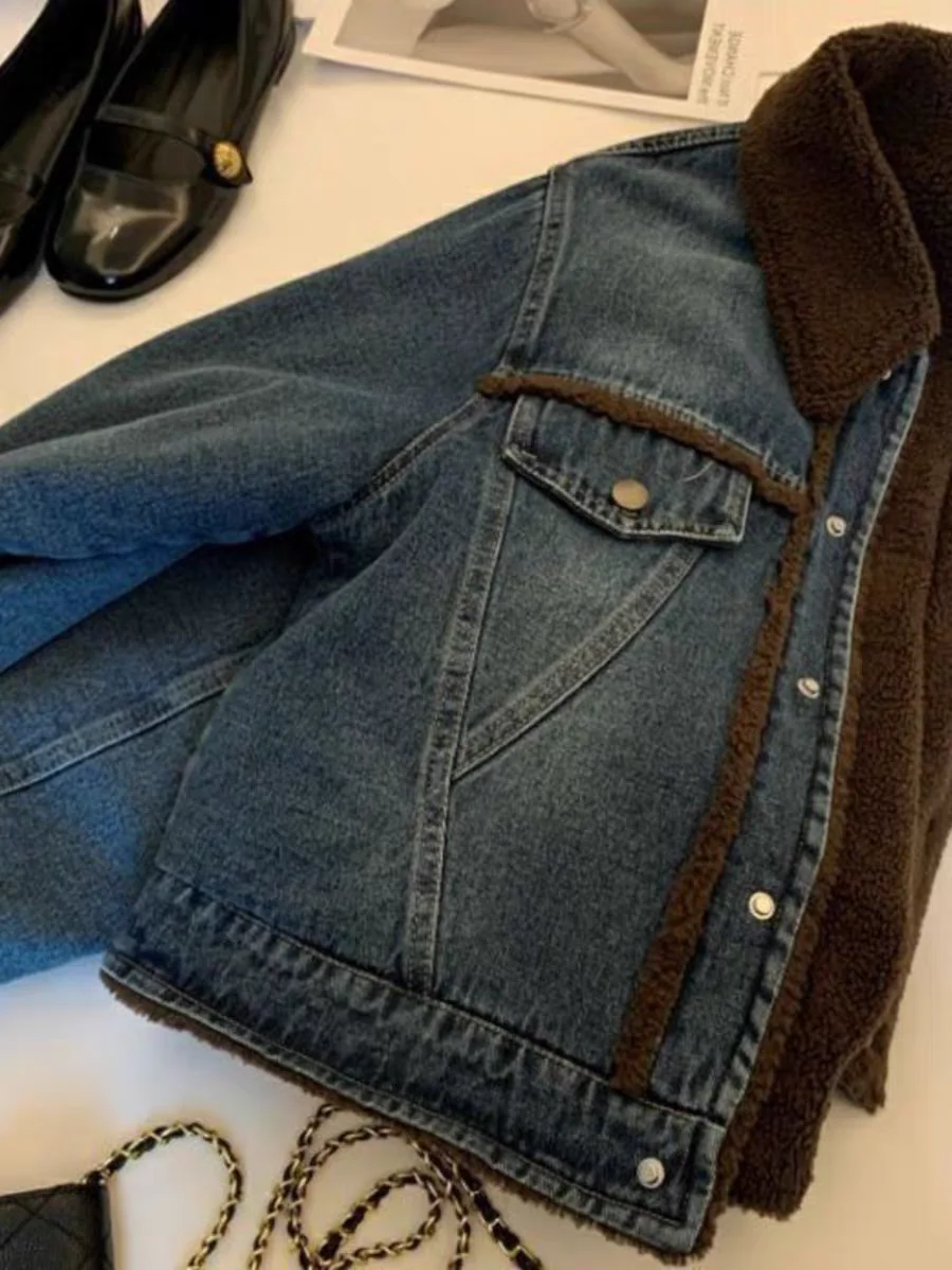 Cappotti di jeans per donna bavero giacche a maniche lunghe rosa pelliccia femminile peluche donna autunno dimagrante ultraleggero ritagliato femminile quotidiano OL