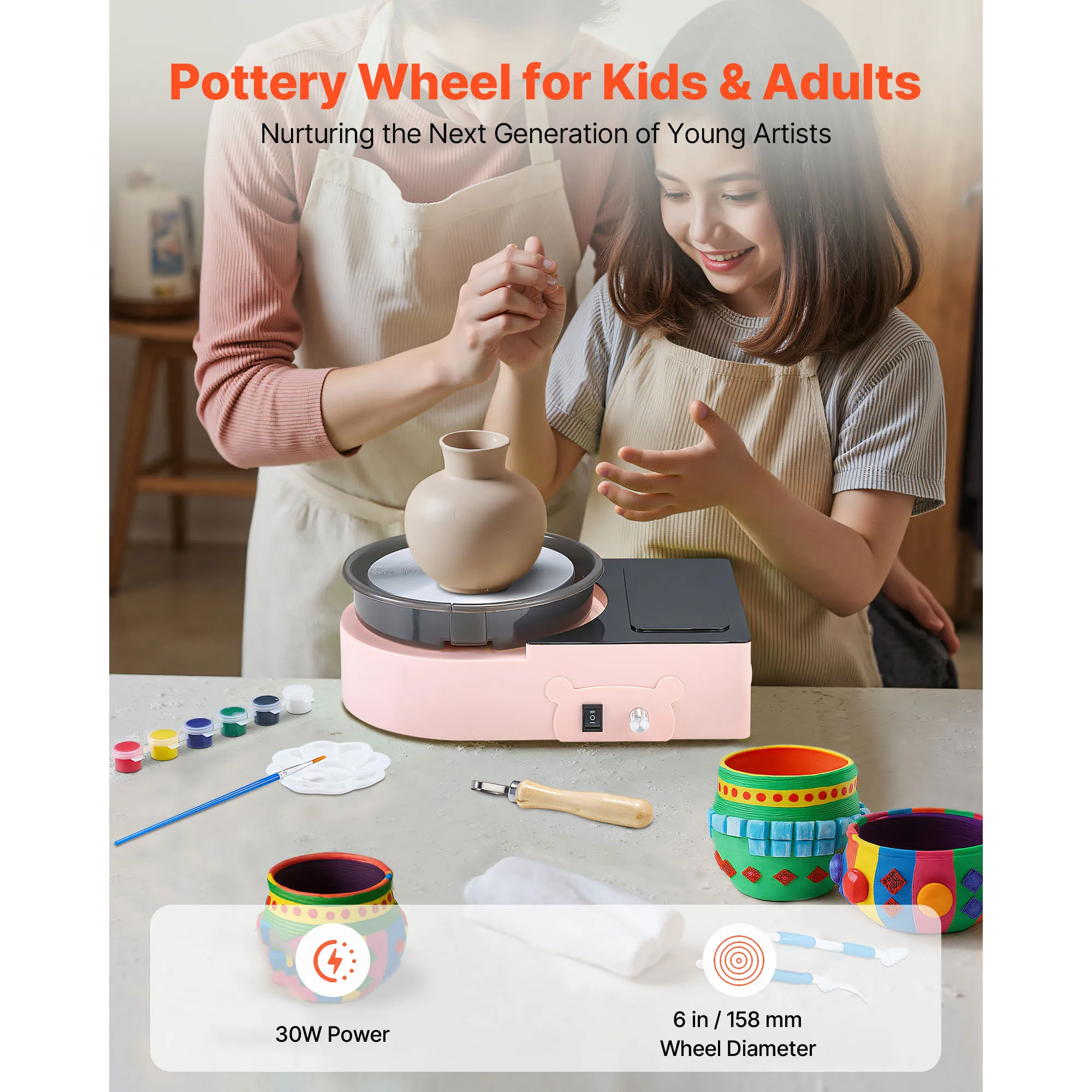 SucceBuy Mini Pottery Wheel 6 in Turntable Forward Reverse Rotation Adjustable Speed Electric Clay Wheel w/ Shaping Tool for DIY